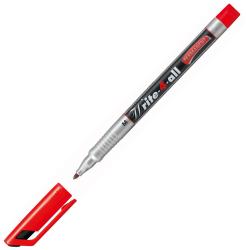 roter Permanentmarker mit mittlerer Spitze. Der Stift hat eine schwarze Beschriftung und eine Kappe.