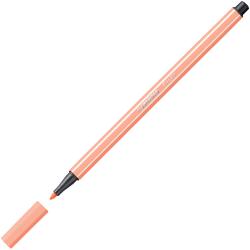 orangefarbener Filzstift mit schwarzem Deckel. Spitze ist fein und spitz zulaufend. Der Stift hat zwei weiße Streifen entlang der Seite.