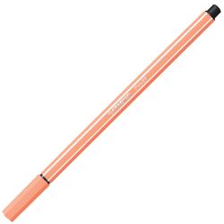 orangefarbener Filzstift mit schwarzem Deckel. Spitze ist fein und spitz zulaufend. Der Stift hat zwei weiße Streifen entlang der Seite.