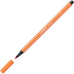 orangefarbener Filzstift mit schwarzem Deckel. Spitze ist rund und leicht angespitzt. Markierung auf dem Stift: 'STABILO Pen 68'.