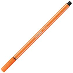 orangefarbener Filzstift mit schwarzem Deckel. Spitze ist rund und leicht angespitzt. Markierung auf dem Stift: 'STABILO Pen 68'.