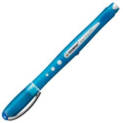 blauer Stift mit Kappe und feiner Spitze. Ergonomisches Design mit runder Form.