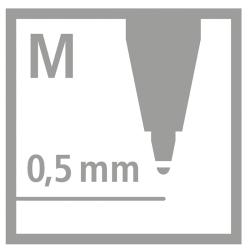 gelber Kugelschreiber mit rotem Griff. Spitze hat eine feine Mine. Markierung 'STABILO pointball'.