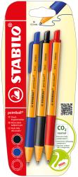 Drei Kugelschreiber in blau, schwarz und rot. Mit retractable Funktion. Verpackung zeigt CO2 neutrale Emissionen.
