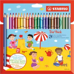 Packung mit 24 dicken Buntstiften in verschiedenen Farben. Auf dem Cover sind Kinder am Strand, die spielen.
