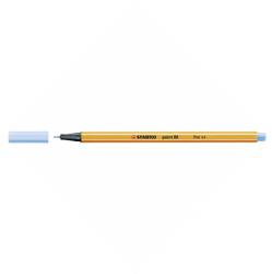 Stabilo Fineliner in hellblau. Dünne Spitze, gelber Schaft. Beschriftung: 'STABILO point 88 fine 0.4'.