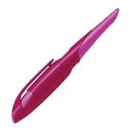 Fuchsia-farbener Textmarker mit einer spitzen und einer breiten Seite. Ergonomisches Design mit Clip.