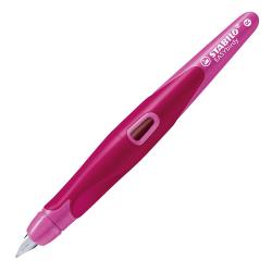 Fuchsia-farbener Textmarker mit einer spitzen und einer breiten Seite. Ergonomisches Design mit Clip.