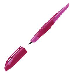 Fuchsia-farbener Textmarker mit einer spitzen und einer breiten Seite. Ergonomisches Design mit Clip.