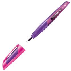 Lila und pinker Textmarker mit abgerundeter Kappe. Der Stift hat eine transparente Hülle.