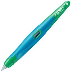 blauer Textmarker mit grünem Deckel. Ergonomisches Design mit Clip.