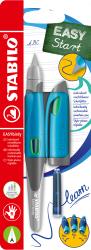 blauer Textmarker mit grünem Deckel. Ergonomisches Design mit Clip.