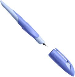 lila Textmarker mit ergonomischem Design. Kappe und Spitze in hellblau. Ideal zum Hervorheben von Text.