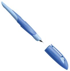 blauer Textmarker mit einer breiten Spitze. Der Körper ist ergonomisch geformt.