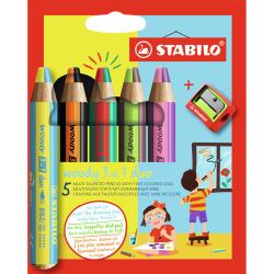 STABILO Duo Buntstift, Wasserfarbe & Wachsmalkreide woody 3 in 1 5er Pack