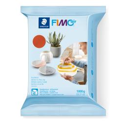 Paket mit lufttrocknender Modelliermasse. Farbe: hellblau. Abgebildete Objekte: Schalen, Töpfe, Pflanze. Person malt eine Schale.