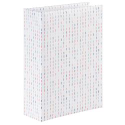 Buchcover mit buntem, gestreiftem Muster auf weißem Hintergrund. Es hat eine schlichte, elegante Form.