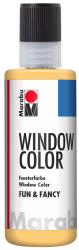 Flasche mit Fensterfarbe. Gelbe Kappe, weißer Körper. Aufschrift 'WINDOW COLOR' in Schwarz. Logo von Marabu.