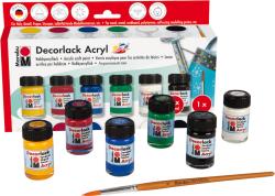 Acrylfarben Set mit verschiedenen Farben in kleinen Flaschen. Enthält einen Pinsel und ist für Bastelarbeiten geeignet.