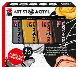 Marabu Acrylfarben-Set: Artist Acryl, 4 x 75 ml, metallic 