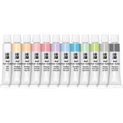 Marabu Acrylfarbenset mit 12 Pastellfarben á 12 ml, deckende Acrylfarben auf Wasserbasis 