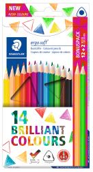 Packung mit 14 Buntstiften in verschiedenen Farben. Enthält Neonfarben und hat eine transparente Verpackung.