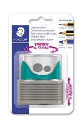Doppelt spitzdose für Bleistifte. Enthält zwei Öffnungen für verschiedene Stiftgrößen.