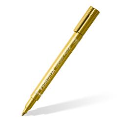 Drei Metallic-Stifte in Silber, Gold und Weiß. Verpackung zeigt florale Muster.
