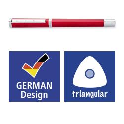 rote Füllfeder mit silberner Spitze. Kappe abgenommen. Schlichtes Design.