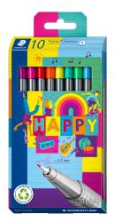 Packung mit 10 Filzstiften in verschiedenen Farben. Auf der Verpackung steht 'HAPPY' in bunten Buchstaben.