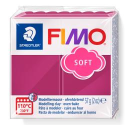 FIMO Soft Modelliermasse in pink. Verpackung zeigt Logo und Hinweise zur Verarbeitung.
