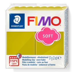 Gelbe Modelliermasse in einer durchsichtigen Verpackung. Marke FIMO, 57 Gramm, ofenhärtend.