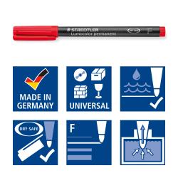 Set mit vier Permanentmarkern in den Farben Rot, Blau, Grün und Schwarz. Die Marker sind in einer durchsichtigen Verpackung.