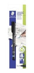 Schwarzer Wäschemarker in Verpackung. Geeignet für Textilien, mit feiner Spitze.