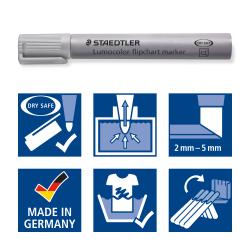 grauer Flipchart-Marker mit breiter Spitze. Auf dem Gehäuse steht 'STAEDTLER Lumocolor flipchart marker'.