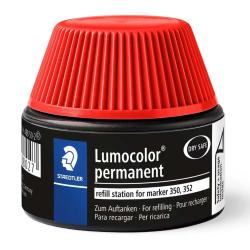 Schwarze Nachfüllstation für Lumocolor Marker. Roter Deckel mit geriffelter Oberfläche.