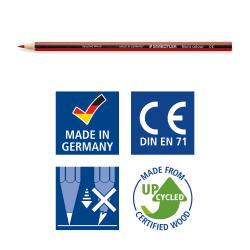 Packung mit 12 Buntstiften in verschiedenen Farben. Enthält einen Radiergummi und ist aus recyceltem Holz.