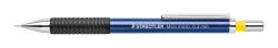 blauer Druckbleistift mit 0,3 mm Mine. Gummierter Griff und Metallclip.