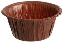 Braune Backform aus Papier mit gewelltem Rand. Rund und tief, geeignet für Muffins oder Cupcakes.