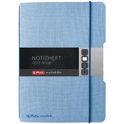 Blaues Notizheft mit elastischem Verschluss. Auf dem Cover steht 'Notizheft' und 'Note Book'.
