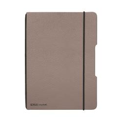 Beige Buchhülle aus Kunstleder mit elastischem Verschluss. Schlichtes Design ohne Muster.
