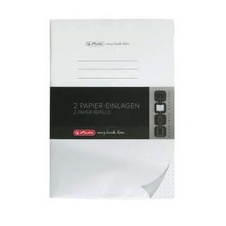 Papier-Einlagen für Notizbuch. Zwei Refills in weißer Verpackung.