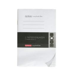 Zwei Papier-Einlagen für ein Notizbuch. Weiß mit einem schwarzen Aufkleber, der die Anzahl angibt.