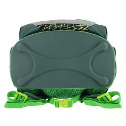 Schulranzen-Set in grün und schwarz. Enthält einen Rucksack, eine Sporttasche, ein Federmäppchen und eine Schlamperrolle. Fußballmotiv auf den Taschen. Modernes, sportliches Design.