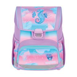Schulranzen-Set in Pastellfarben mit Seepferdchen-Motiv. Enthält Rucksack, Sportbeutel, Federmäppchen und Schreibmappe.
