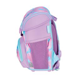 Schulranzen-Set in Pastellfarben mit Seepferdchen-Motiv. Enthält Rucksack, Sportbeutel, Federmäppchen und Schreibmappe.