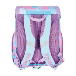 Schulranzen-Set in Pastellfarben mit Seepferdchen-Motiv. Enthält Rucksack, Sportbeutel, Federmäppchen und Schreibmappe.