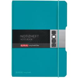 Türkisfarbenes Notizheft mit flexiblem Einband. Auf dem Cover steht 'Notizheft' und 'Note Book'.