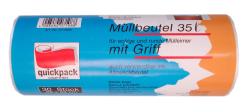 Müllbeutel in blauer Verpackung. 35 Liter, 30 Stück. Für eckige und runde Mülleimer. Mit Griff.