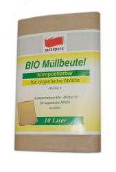 Brauner Bio-Müllbeutel für organische Abfälle. Kompostierbar, 10 Stück, 10 Liter. Nassfest.